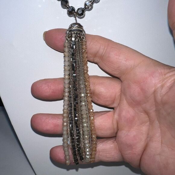 Saylor Silver Beaded Tassel Necklace - Picture 5 of 8